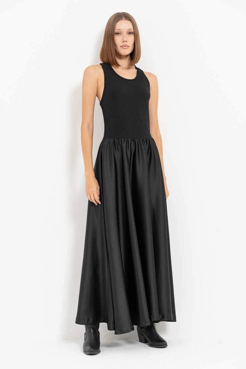 Black Maxi Dress with Satin Skirt