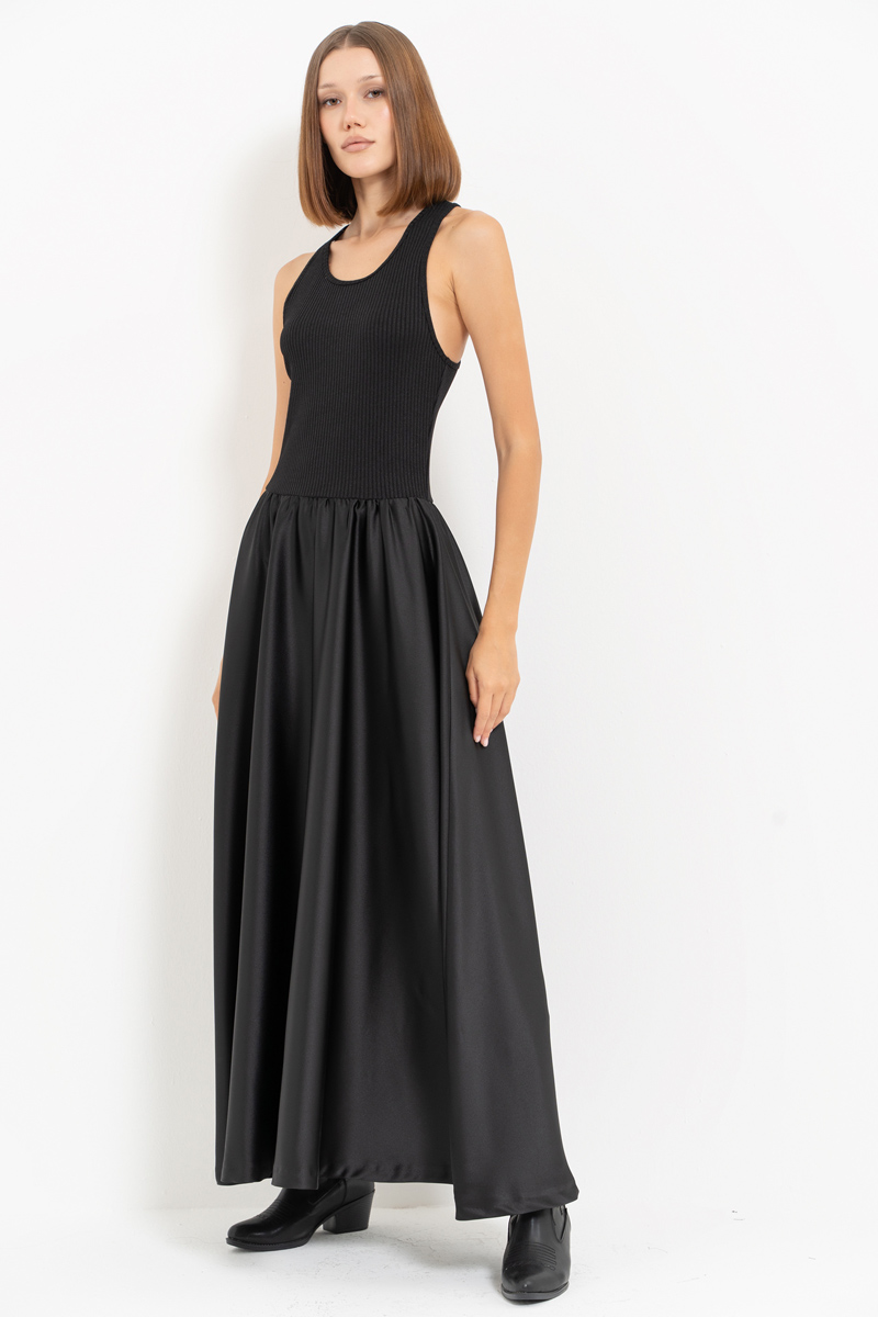 Black Maxi Dress with Satin Skirt