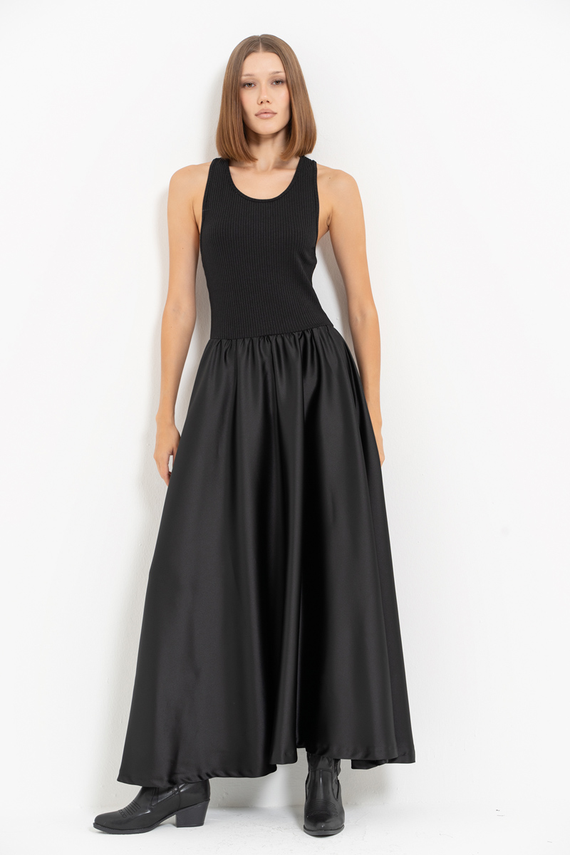 Black Maxi Dress with Satin Skirt