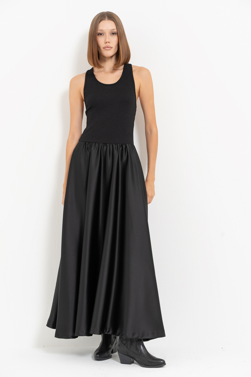 Black Maxi Dress with Satin Skirt