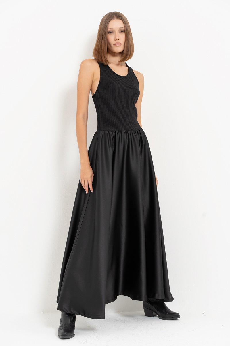 Black Maxi Dress with Satin Skirt