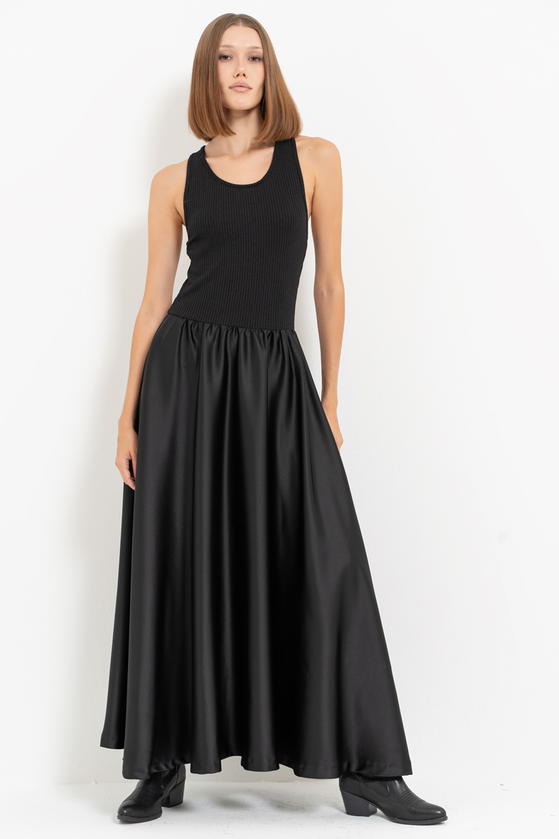 Black Maxi Dress with Satin Skirt