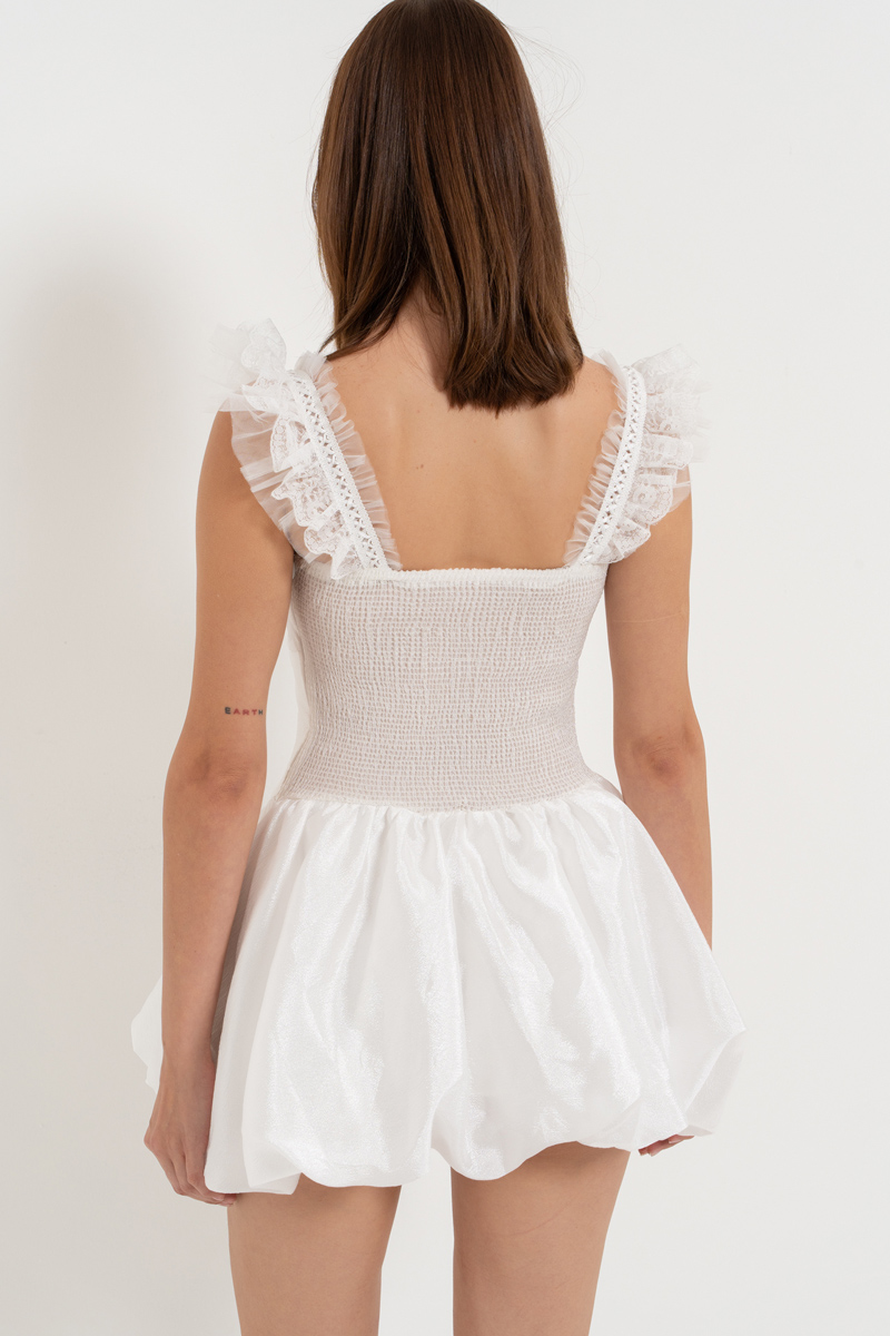 Offwhite Ruffle-Trim Heart-Accent Mini Dress