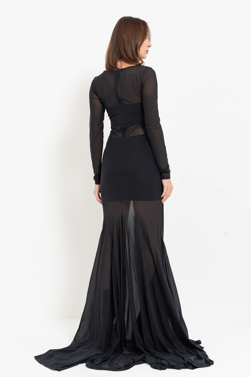 Sheer Black Mermaid-Skirt Maxi Dress