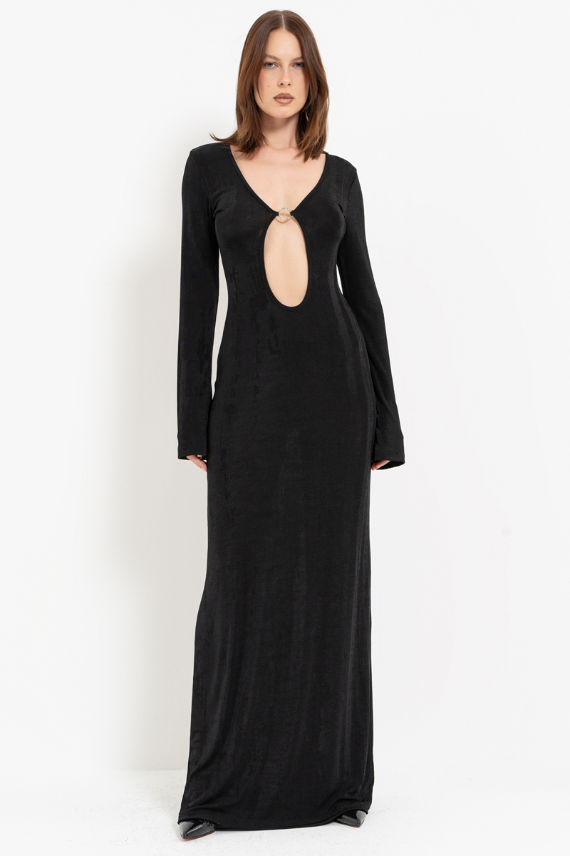 Black Cut Out Front Maxi Dress