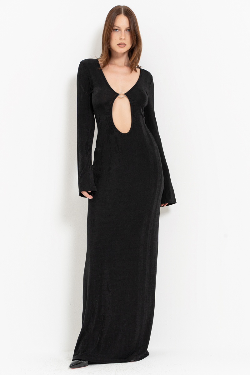 Black Cut Out Front Maxi Dress