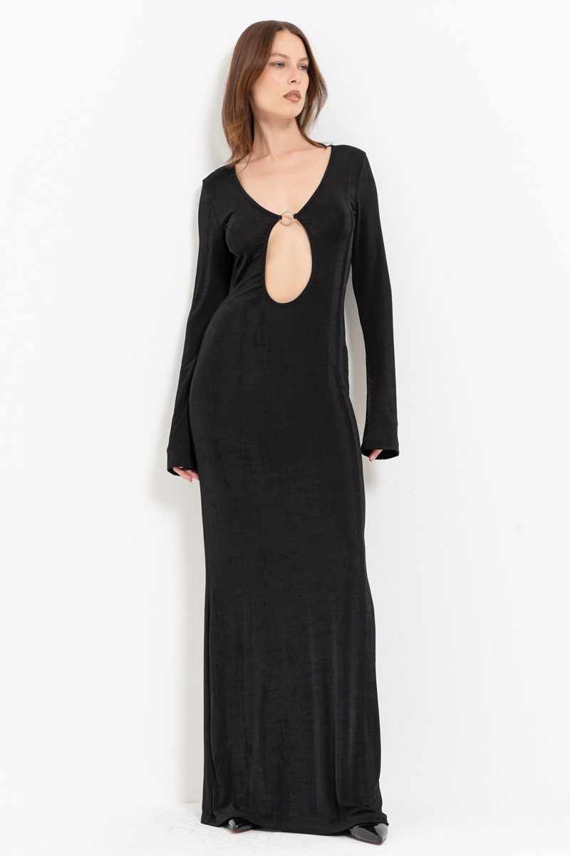 Black Cut Out Front Maxi Dress