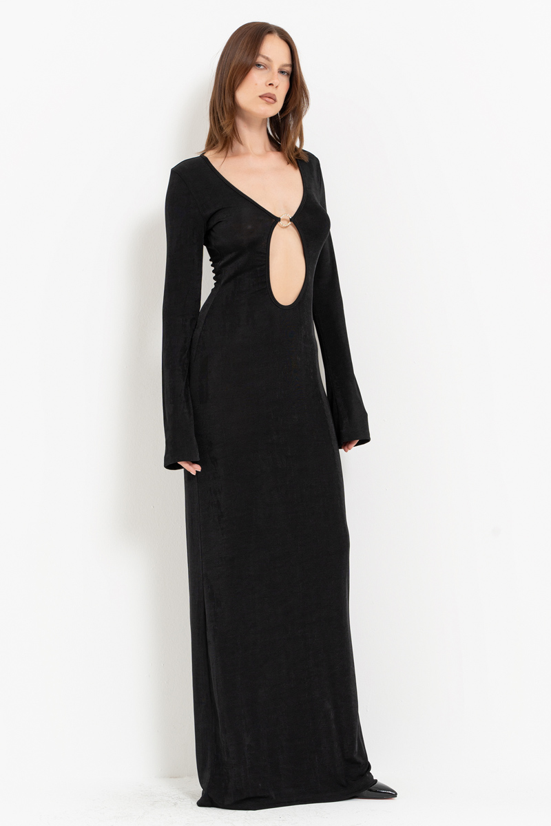 Black Cut Out Front Maxi Dress