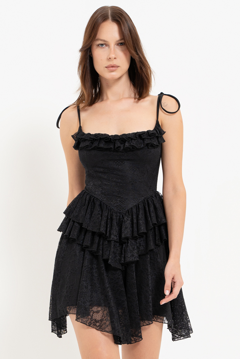 Black Lace-Trim Cami Mini Dress