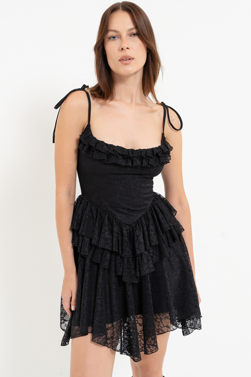 Black Lace-Trim Cami Mini Dress