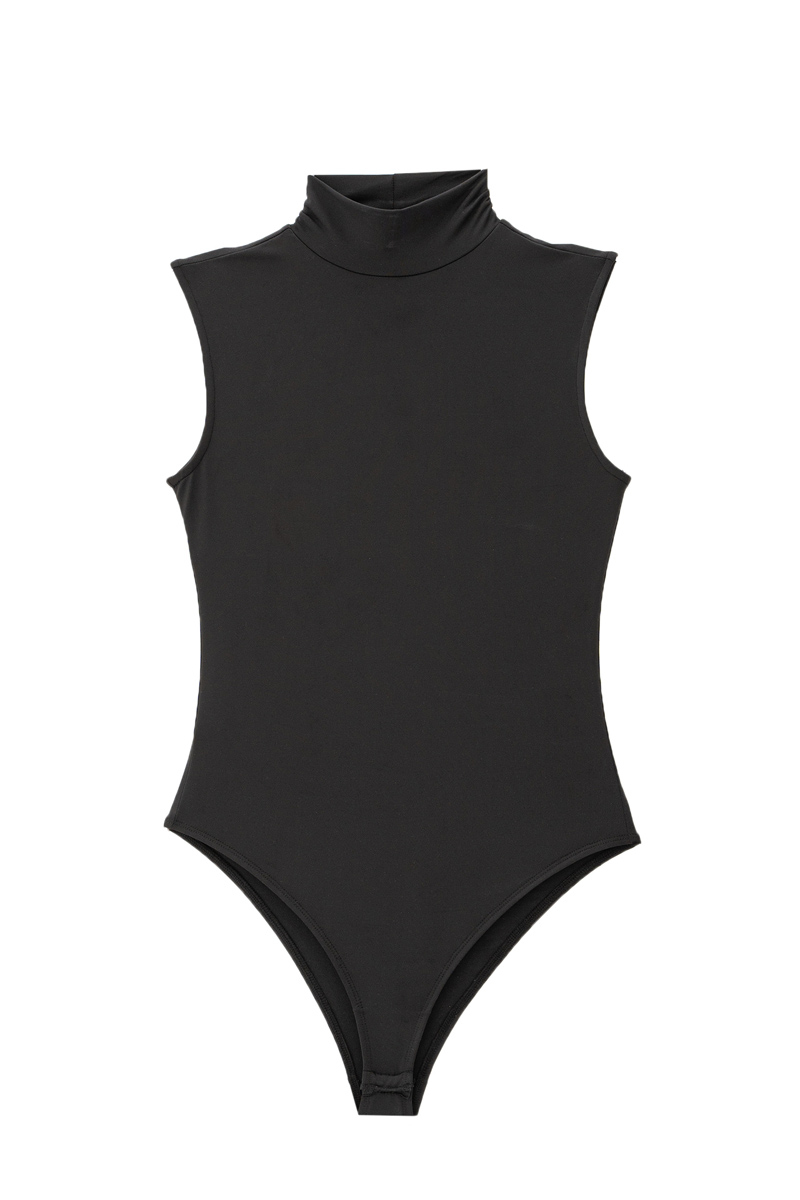 Black Mock-Neck Tank Bodysuit