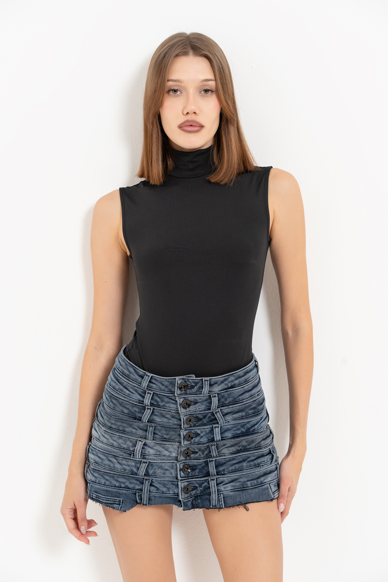 Black Mock-Neck Tank Bodysuit