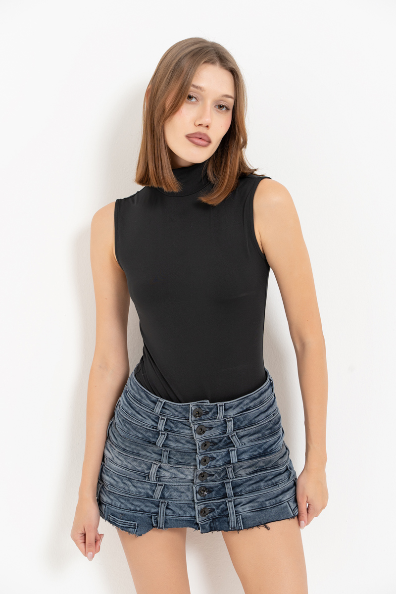 Black Mock-Neck Tank Bodysuit