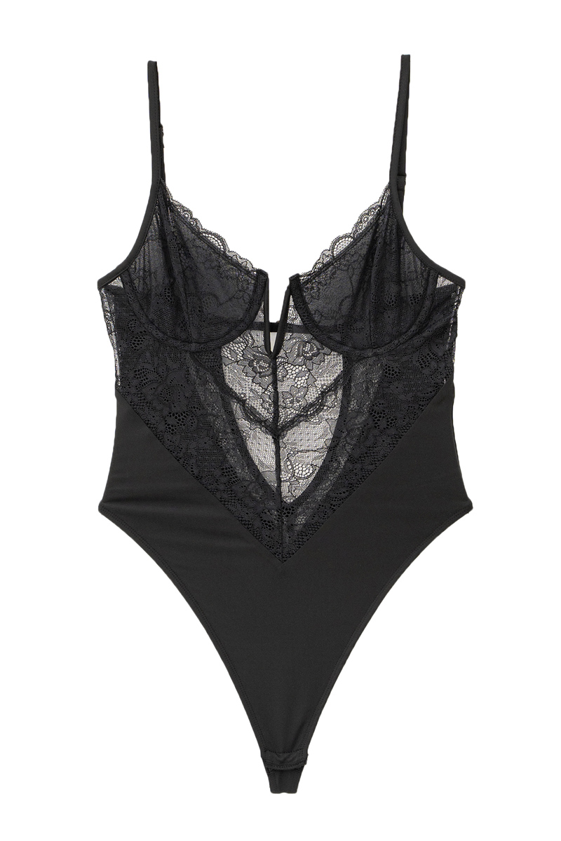 Black G-String Cami Lace Bodysuit