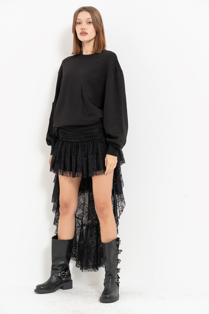 Black High-Low Lace Skirt