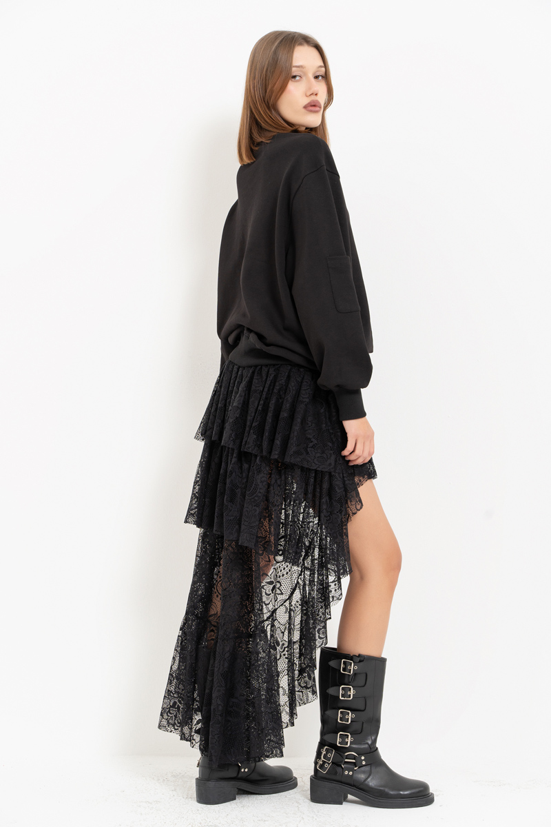 Black High-Low Lace Skirt