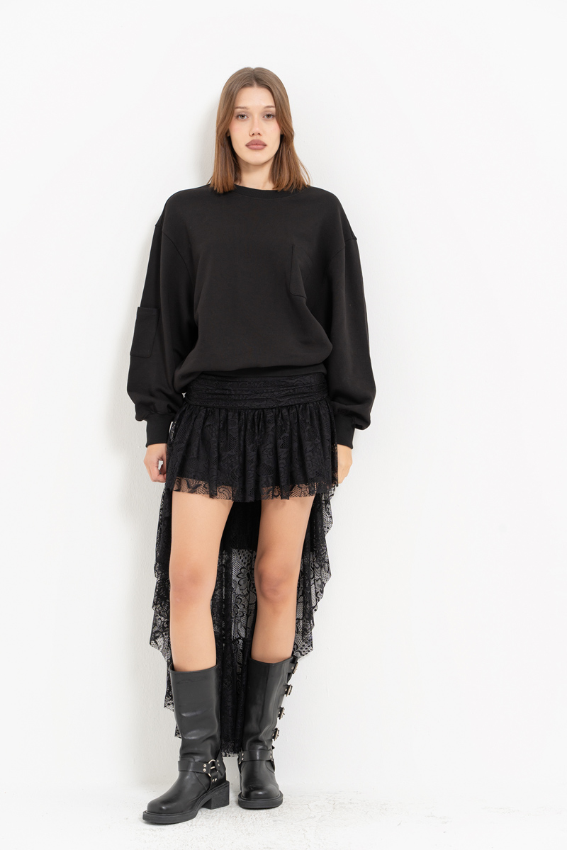 Black High-Low Lace Skirt