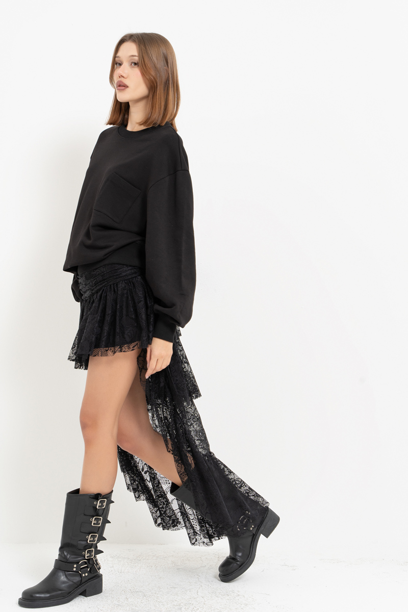 Black High-Low Lace Skirt