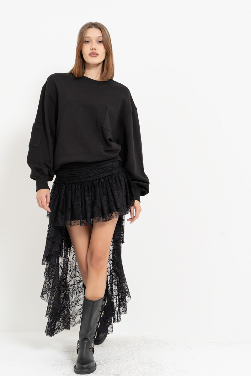 Black High-Low Lace Skirt