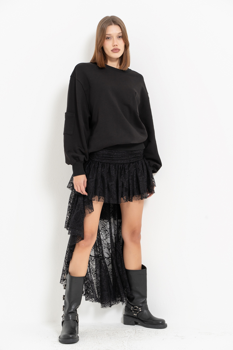 Black High-Low Lace Skirt