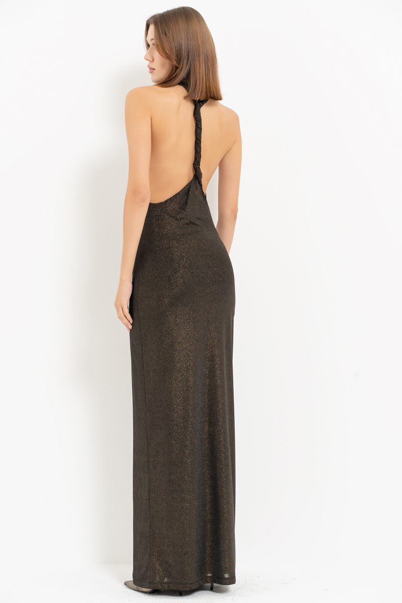 Black Backless Cowl-Neck Dress