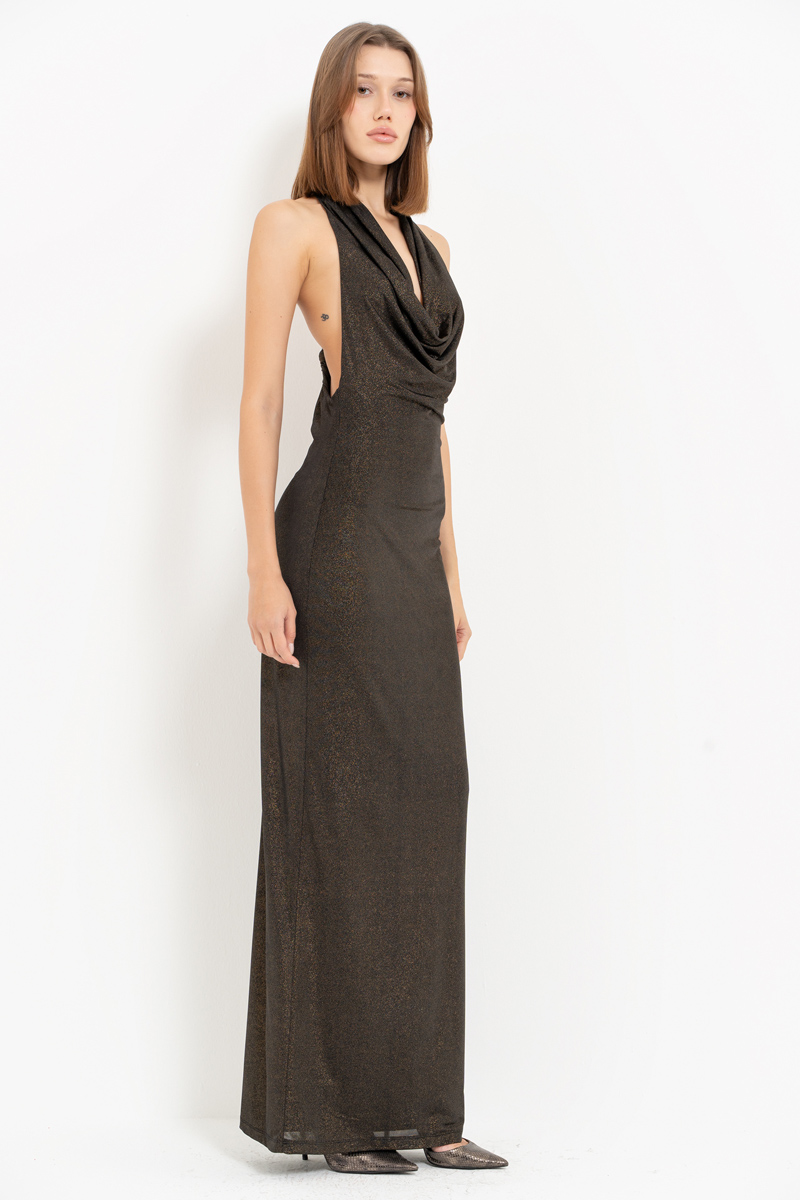 Black Backless Cowl-Neck Dress