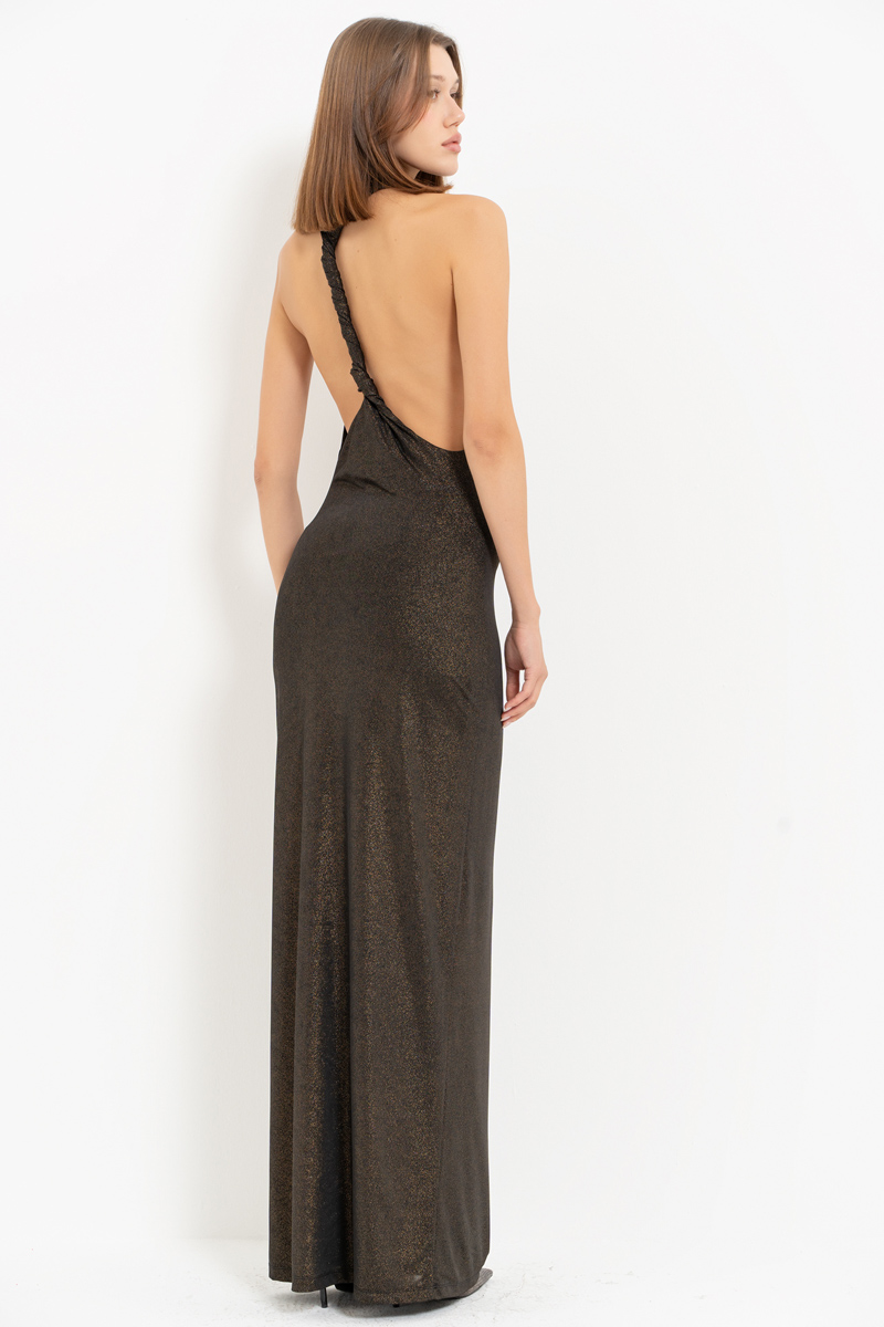 Black Backless Cowl-Neck Dress