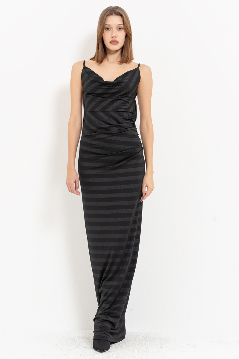 Black Backless Cowl-Neck Cami Dress