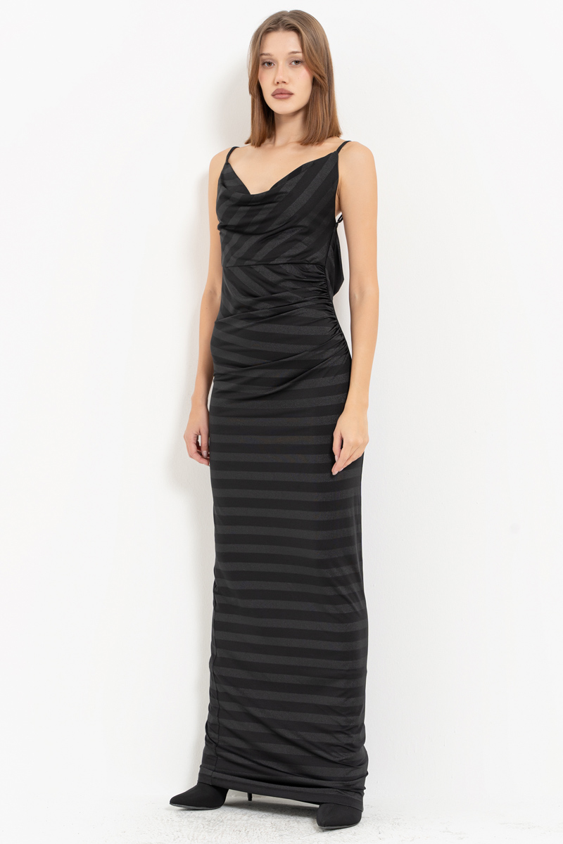 Black Backless Cowl-Neck Cami Dress