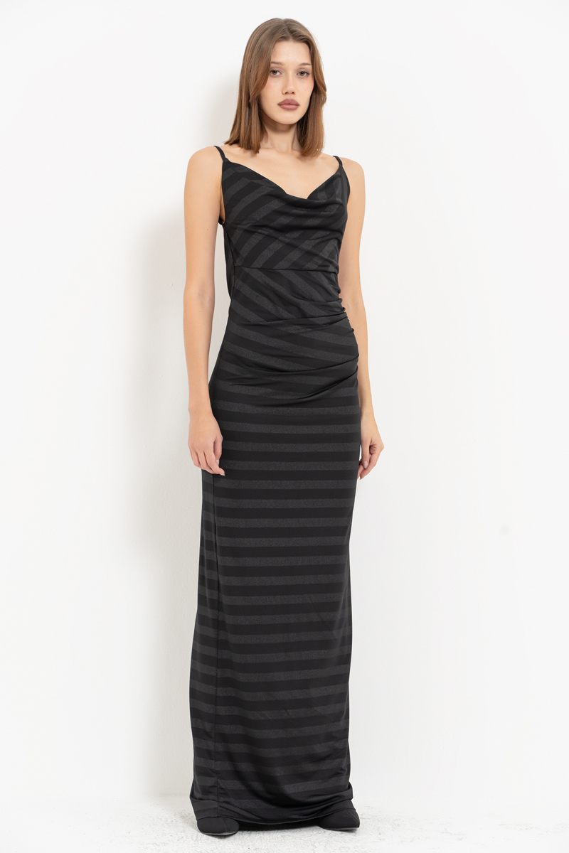 Black Backless Cowl-Neck Cami Dress