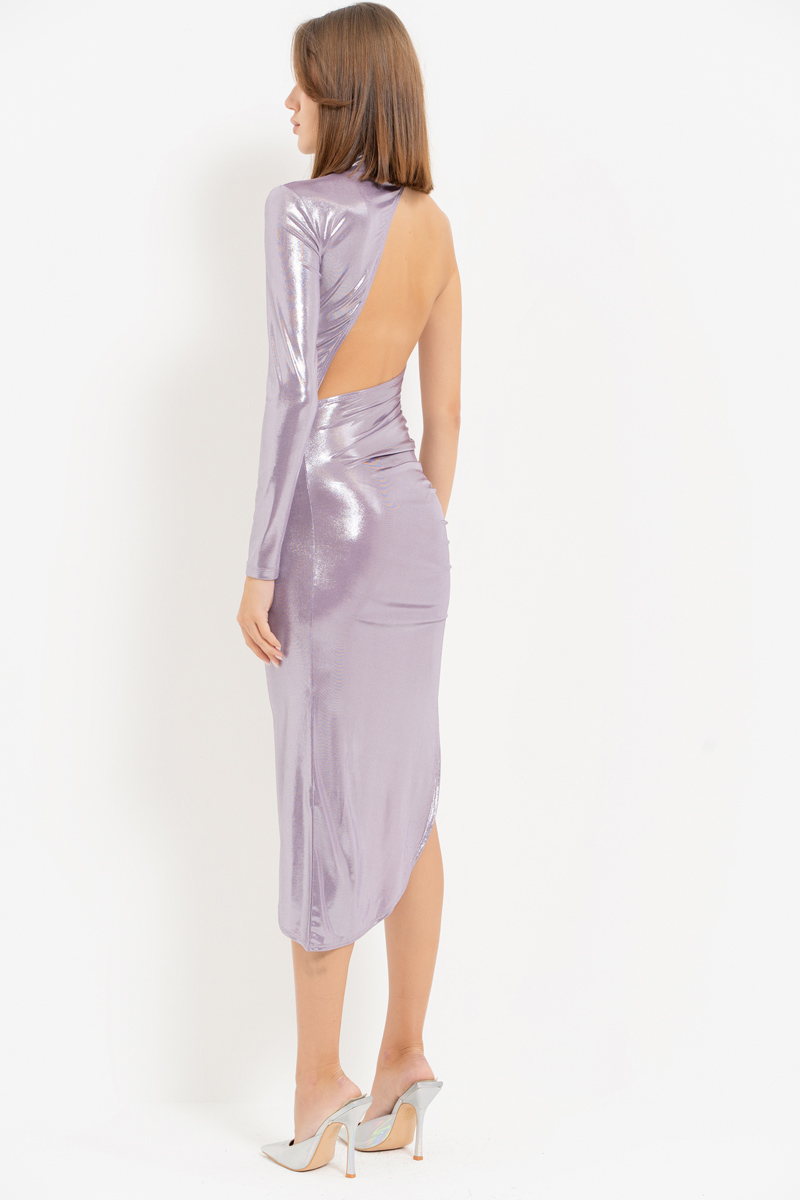 Shiny Lilac & Silver Backless Asymmetric Dress