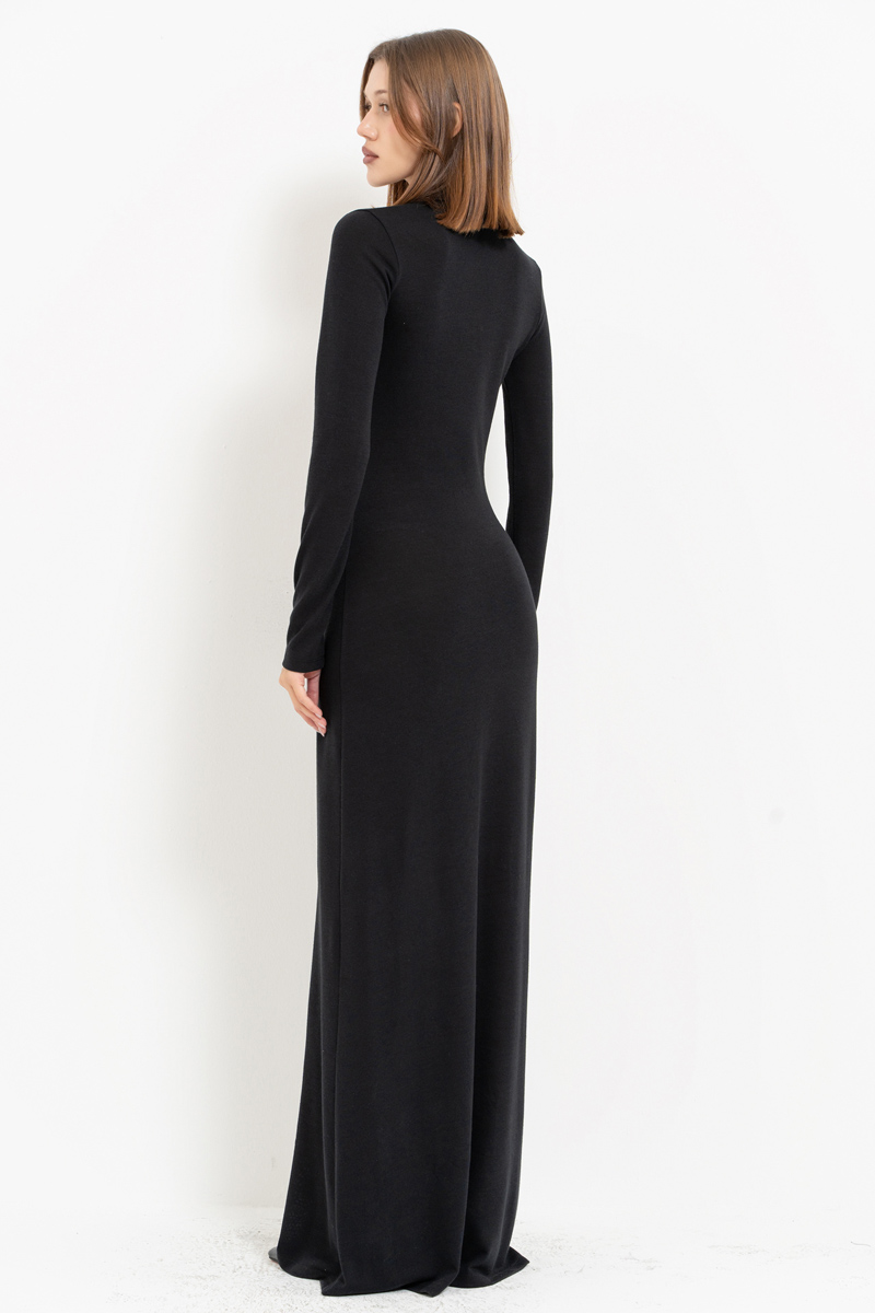 Black Shirt-Collar Maxi Dress