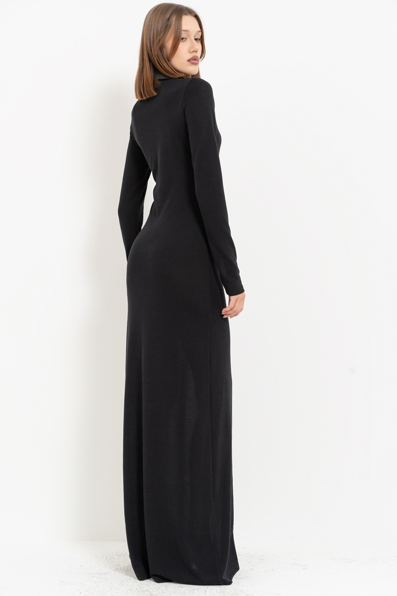 Black Shirt-Collar Maxi Dress