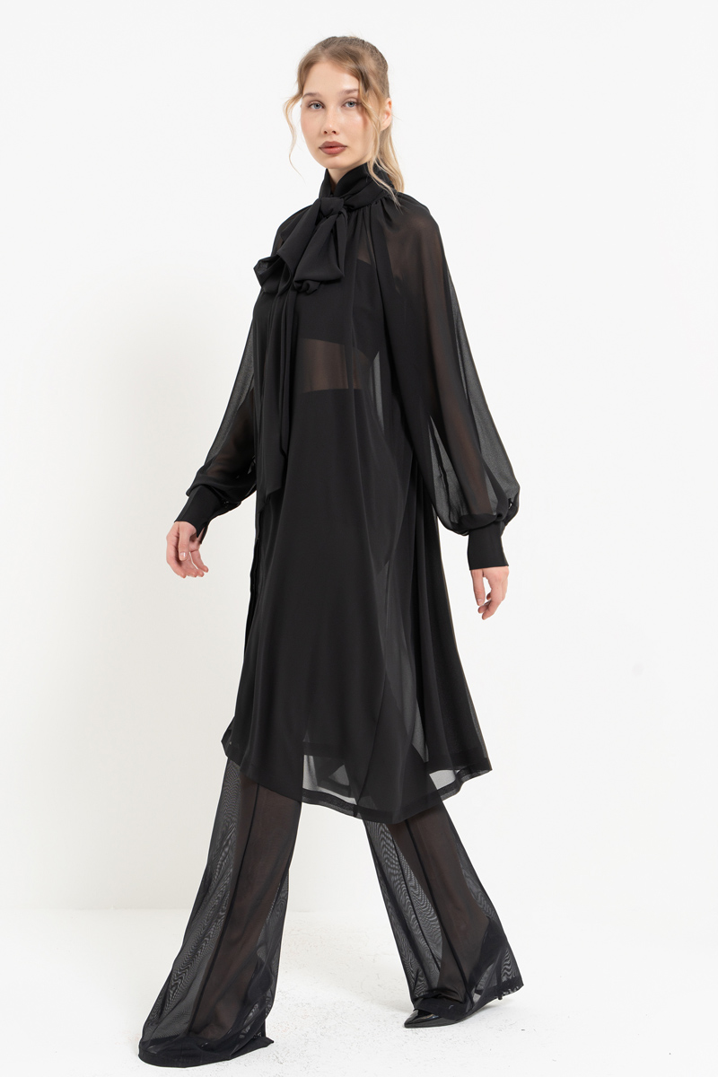 Black Chiffon Maxi Shirt