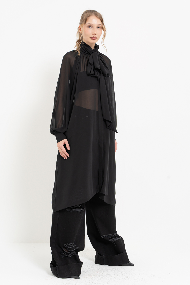 Black Chiffon Maxi Shirt