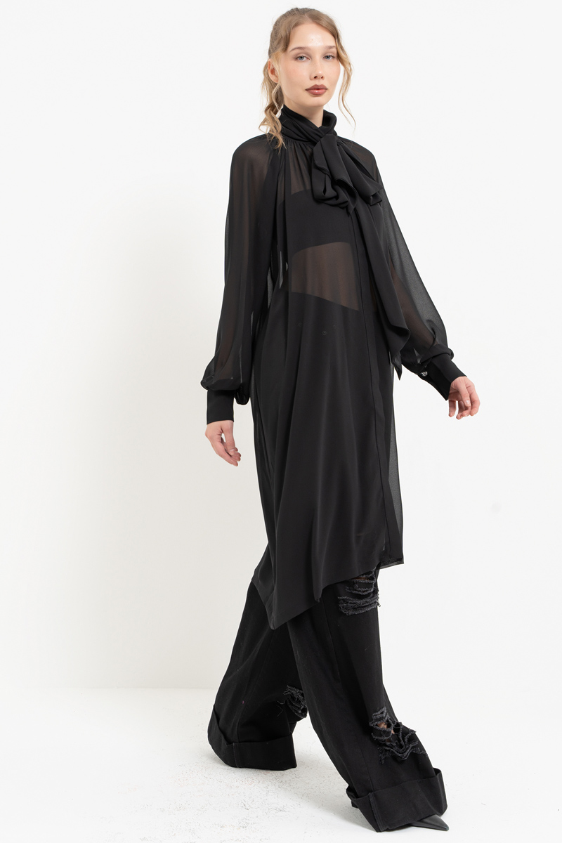 Black Chiffon Maxi Shirt