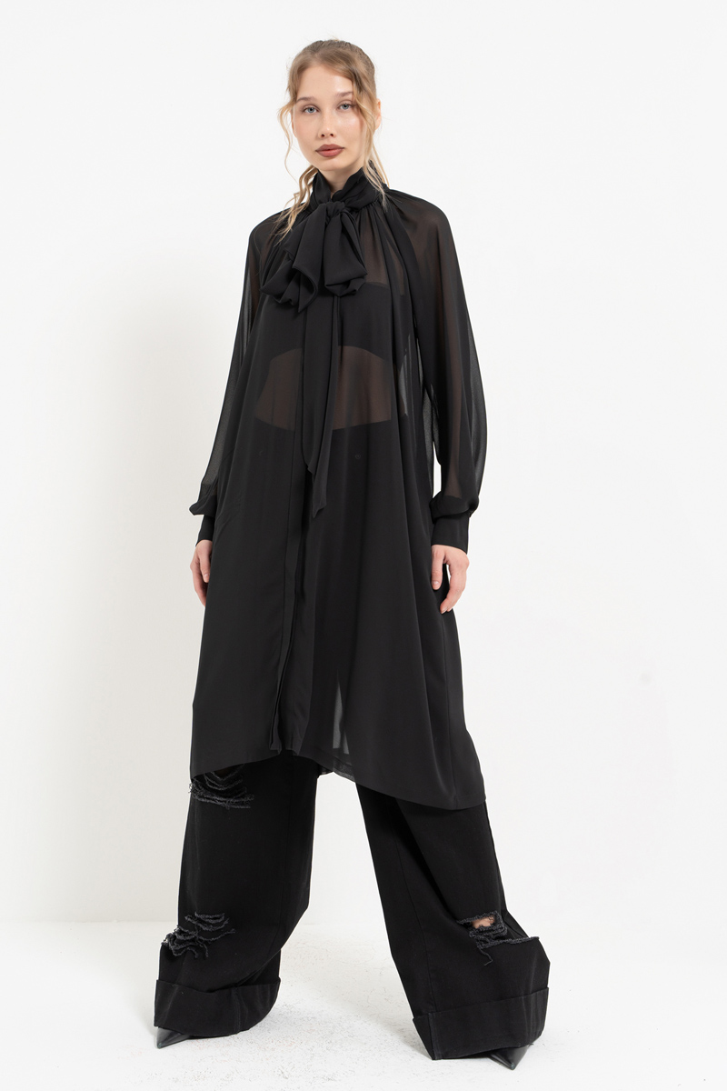 Black Chiffon Maxi Shirt