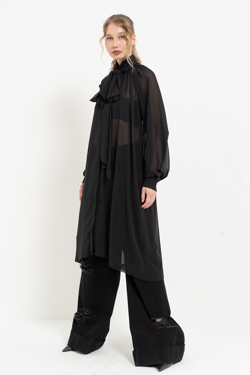 Black Chiffon Maxi Shirt