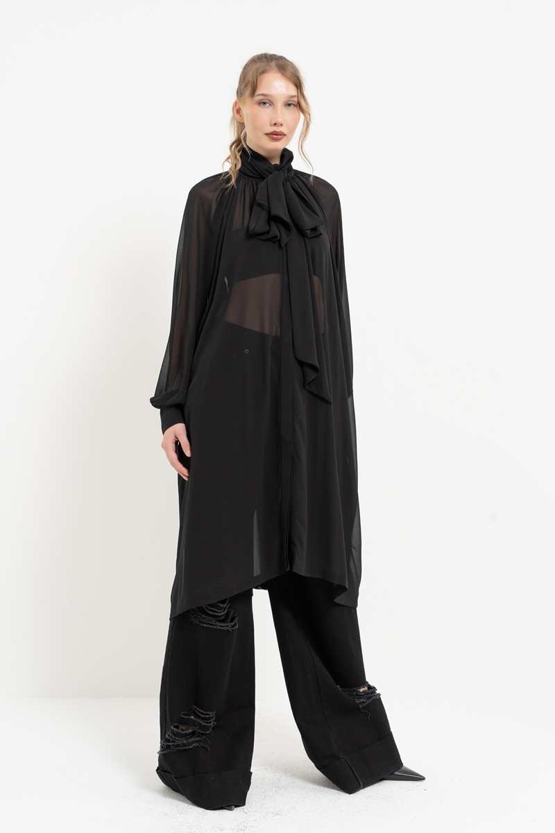 Black Chiffon Maxi Shirt