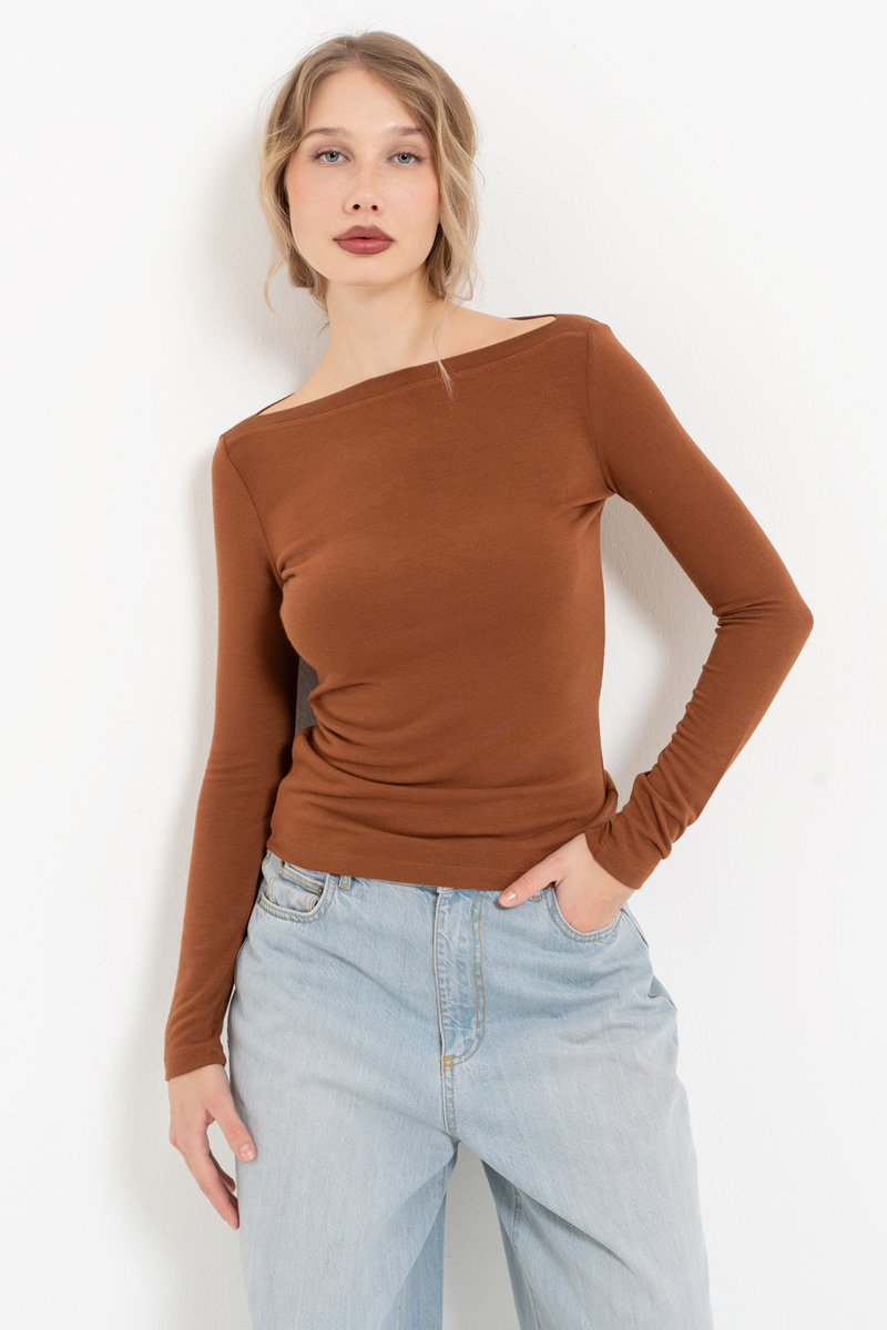 Taba Boat-Neck Long-Sleeve Top