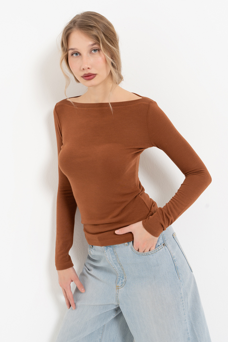 Taba Boat-Neck Long-Sleeve Top