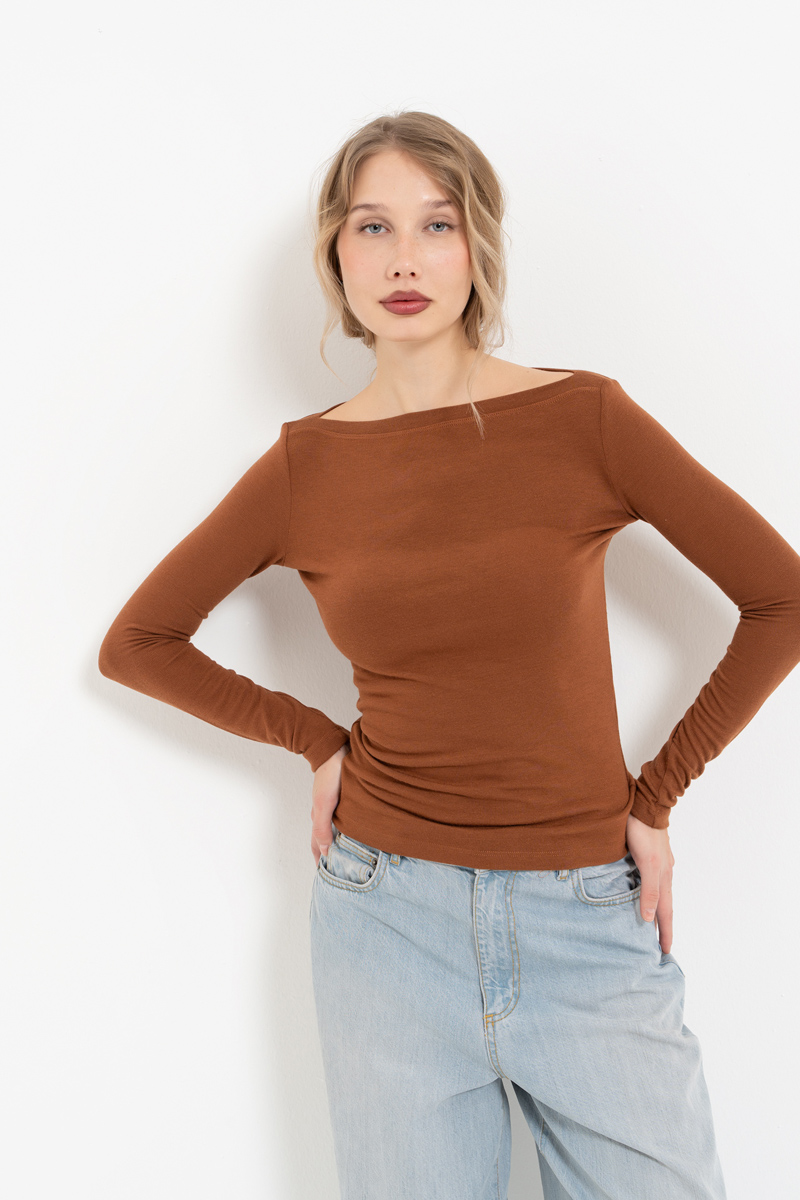 Taba Boat-Neck Long-Sleeve Top