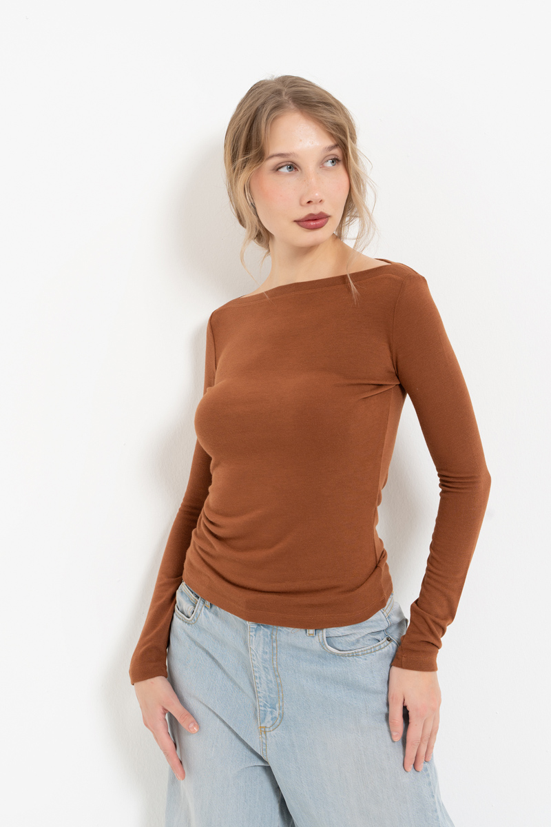 Taba Boat-Neck Long-Sleeve Top