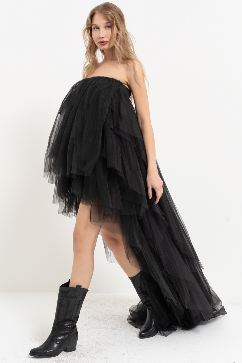 Strapless Ruffle Black Mini Dress