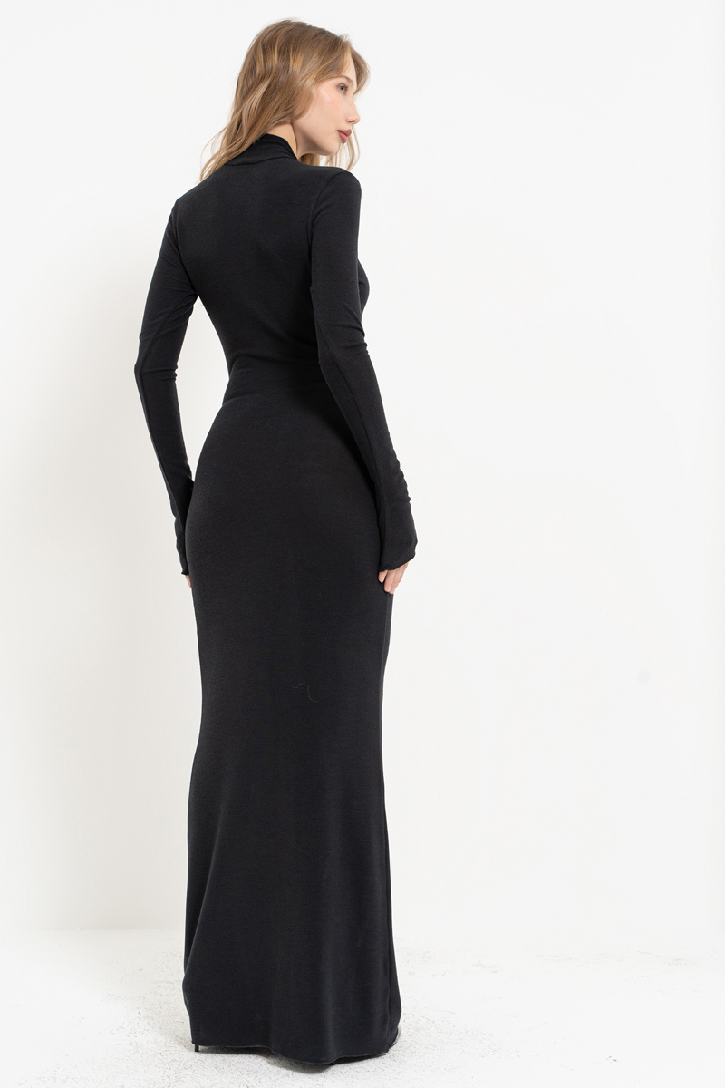 Black Long-Sleeve Tie-Accent Dress