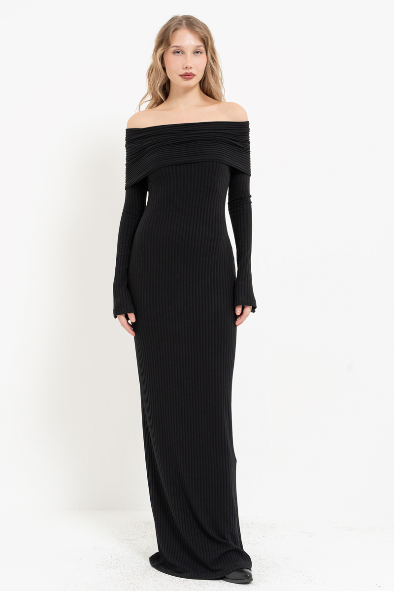 Black Off-the-Shoulder Long-Sleeve Dress