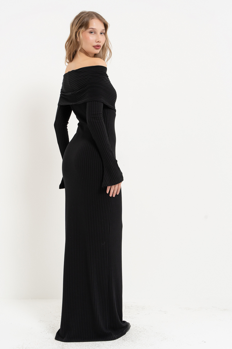 Black Off-the-Shoulder Long-Sleeve Dress