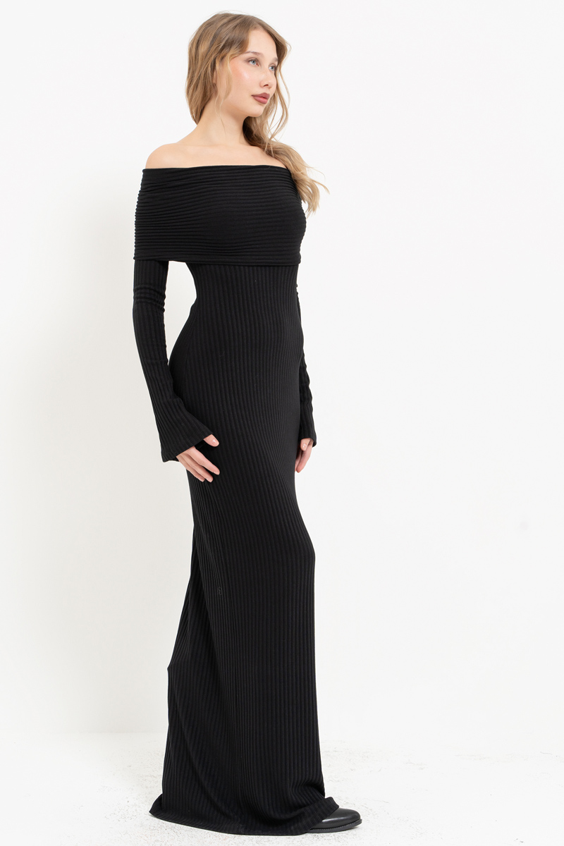 Black Off-the-Shoulder Long-Sleeve Dress