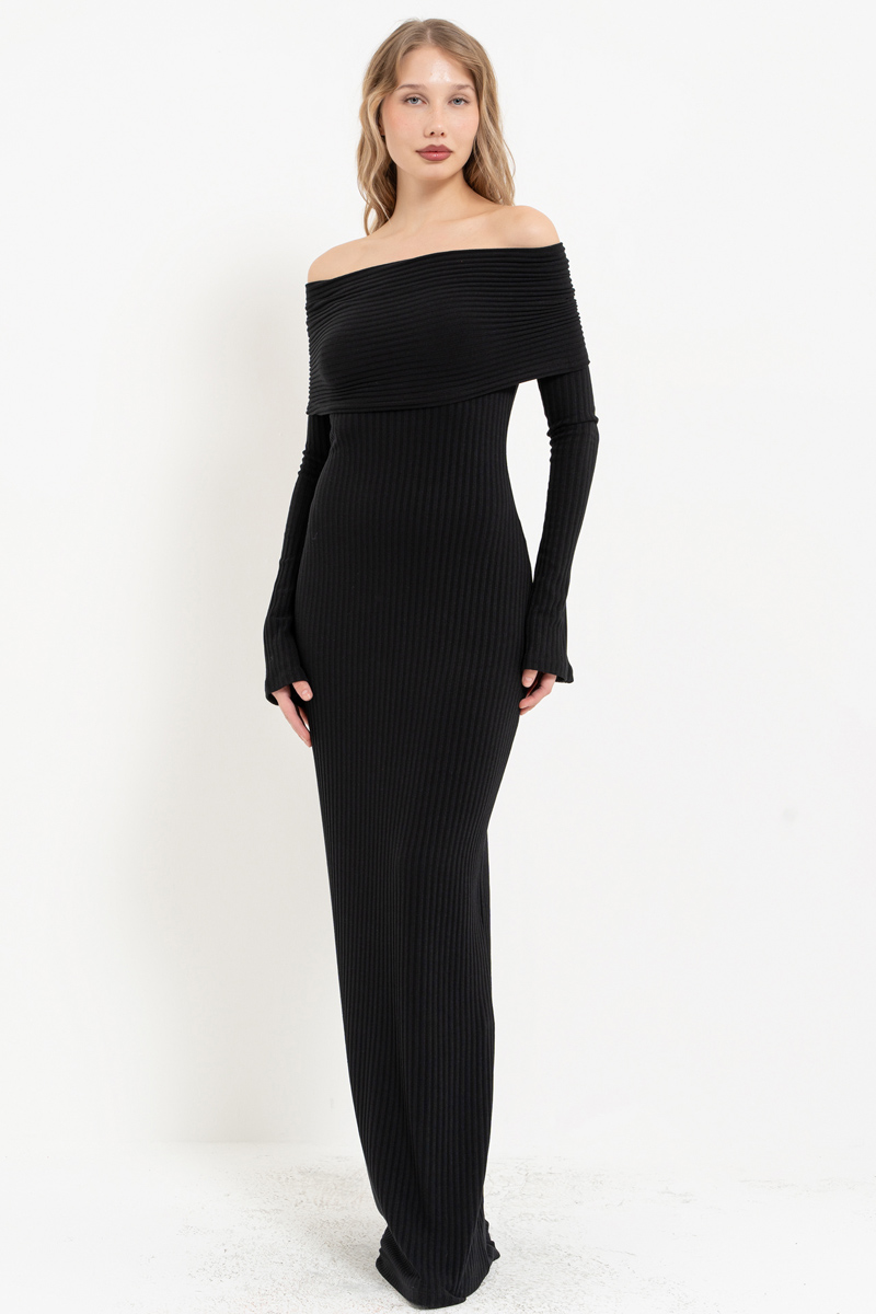 Black Off-the-Shoulder Long-Sleeve Dress