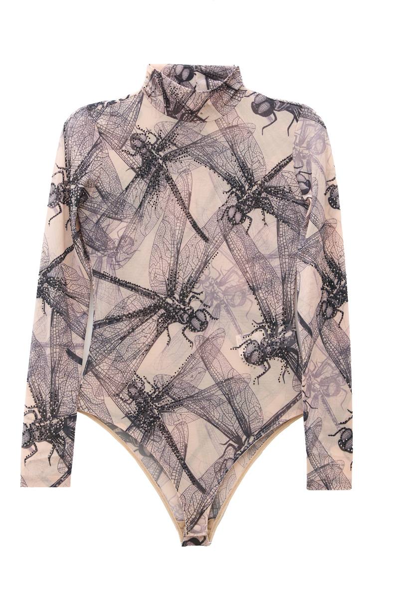 Ten Dragonfly Print Mesh Bodysuit